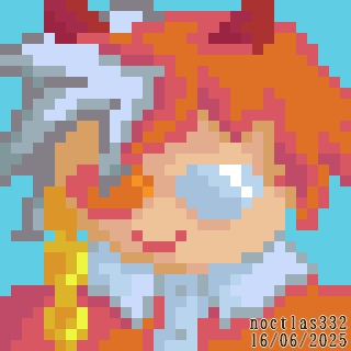 pixel art of a head shot of my utau mayo coulombs smiling. the details are all very simple due to the large size of the pixels